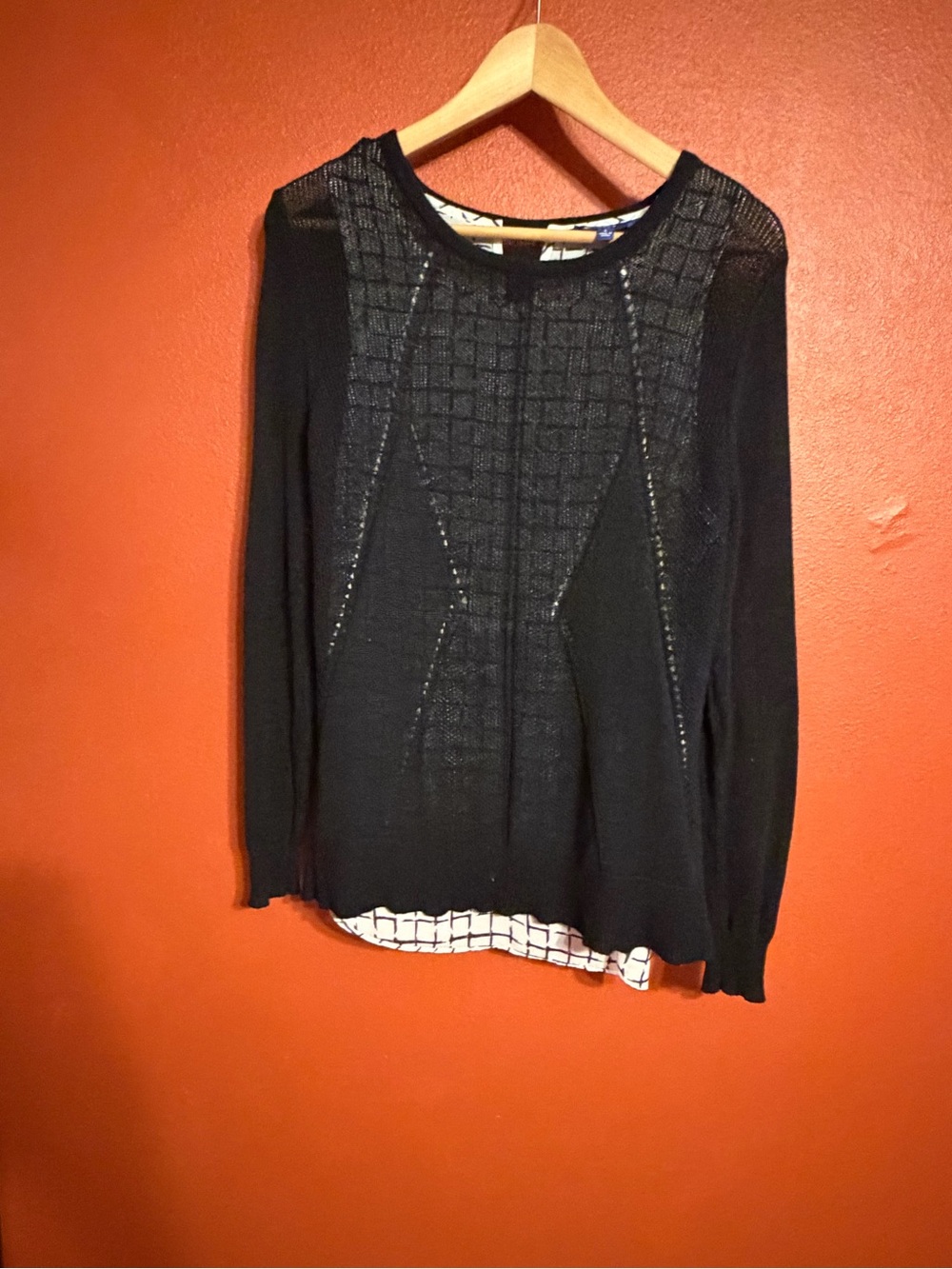 Apt. 9 Black Layered Open-Knit Crewneck Sweater - Picture 3 of 9
